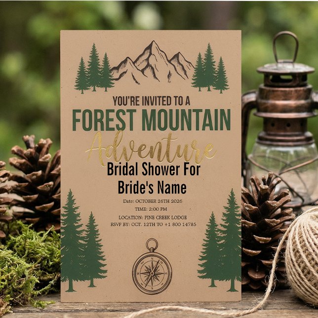Forest Mountain Adventure Bridal Shower Invitation Inbjudningar (Skapare uppladdad)
