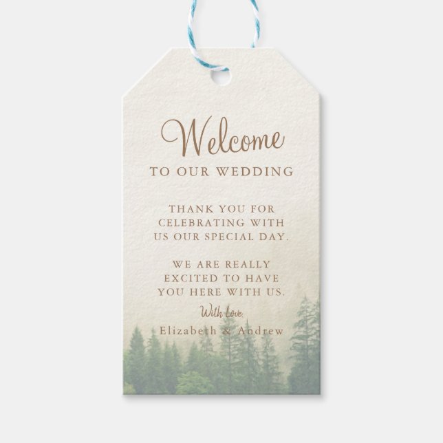 Forest Mountain Bröllop Gift Presentetikett (Framsidan)