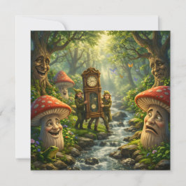 Forest mushroom and gnome clock birthday card kort
