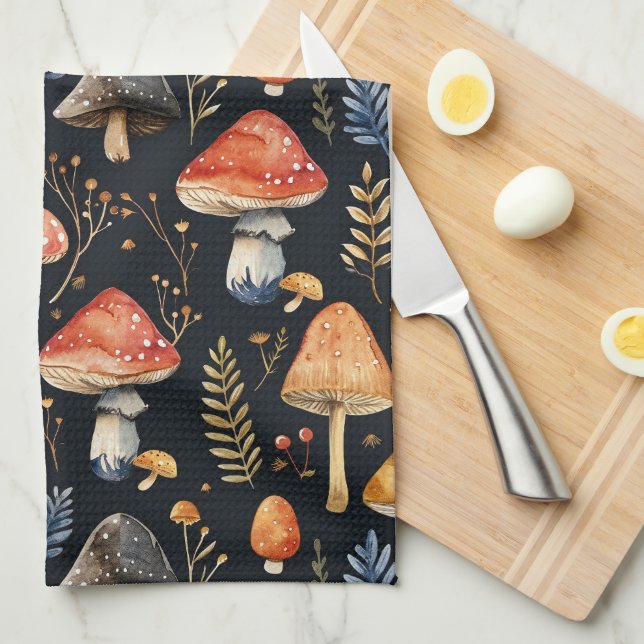 Forest Mushroom och Fern Kökshandduk (Vikt i Fjärdedel)