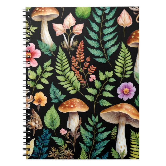 Forest Mushroom Woodland Ferns Art Anteckningsbok (Framsidan)