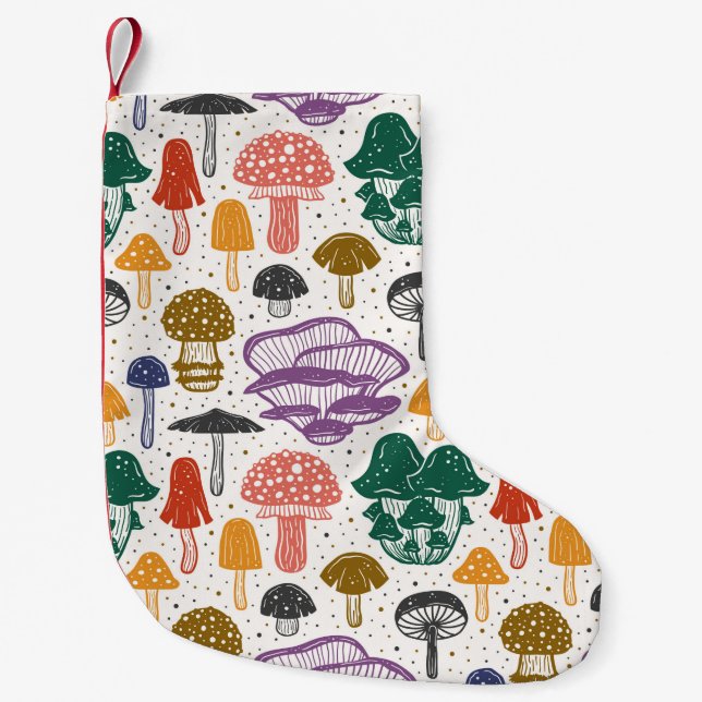 Forest mushrooms. Seamless pattern, texture, backg Liten Julstrumpa (Framsidan)