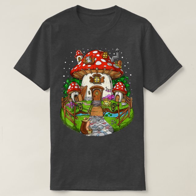 Forest Mushrum House Fantasy Fungi Natature Hippie T Shirt (Design framsida)