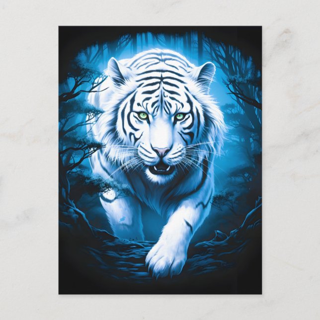 Forest Mystic Vild White Tiger Helg Vykort (Framsida)