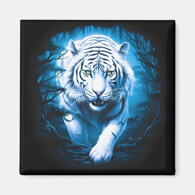 Forest Mystic Vild White Tiger Magnet (Framsidan)
