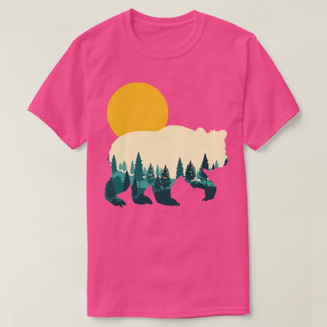 Forest Nature Sunset Träd Wildlife Animal Bear T Shirt (Design framsida)