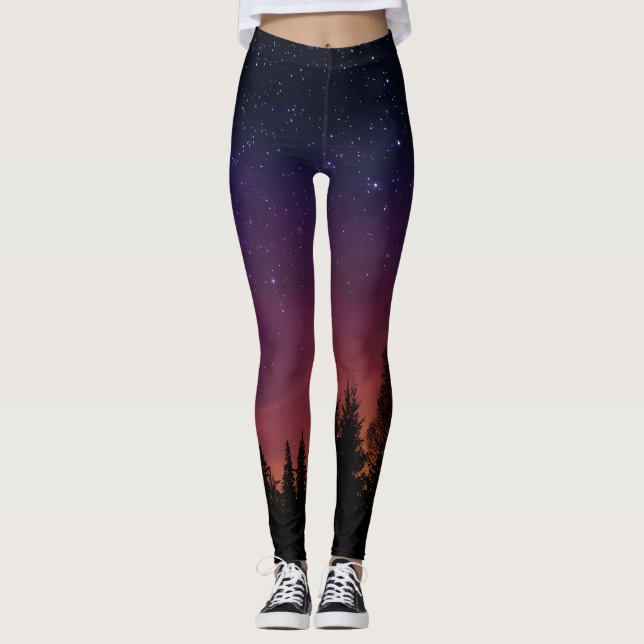 Forest Night Sky Nature with Starry Woodland Scene Leggings (Framsida)