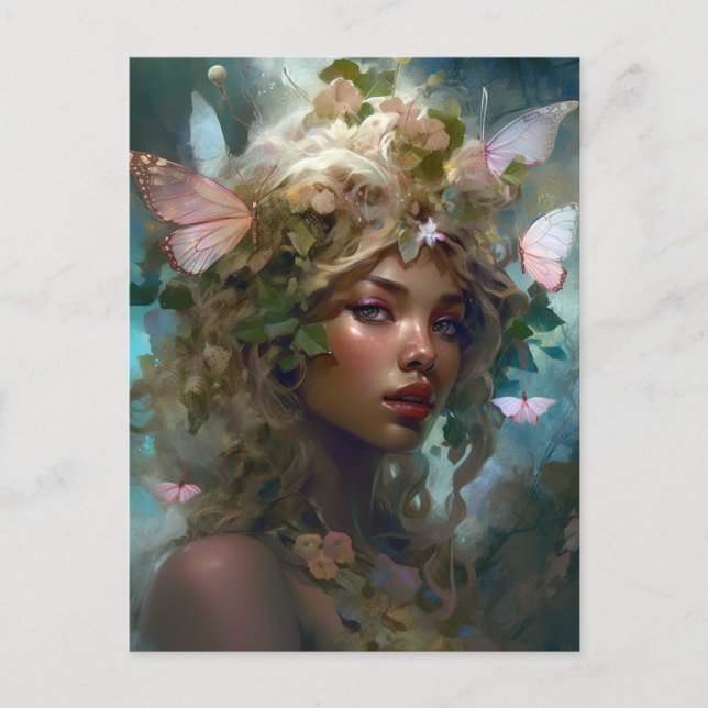 Forest Nymph Fairy Girl Fantasy Art Vykort (Framsida)