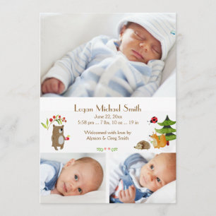 Forest Pals Photo Birth Announcement Meddelande
