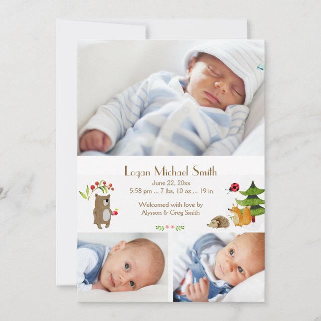 Forest Pals Photo Birth Announcement Meddelande (Framsida)