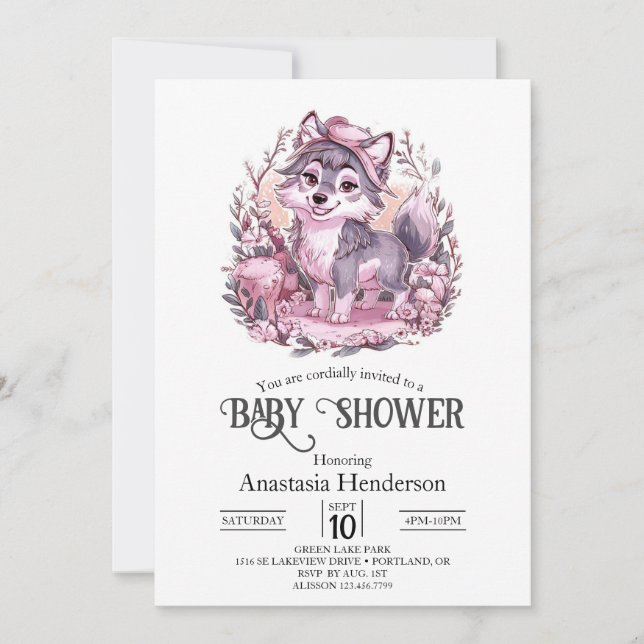 Forest Pastel Varg Baby Shower Digital Inbjudningar (Framsida)