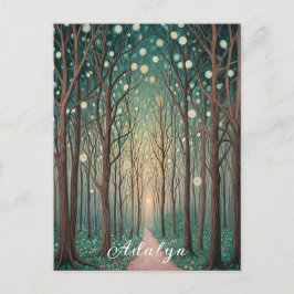 Forest Phantoms: Floating Lights in the Night Wood Vykort