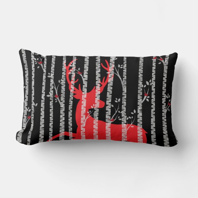 Forest Pillow i Träd, Black och Red Birch Lumbarkudde (Framsida)