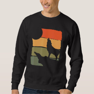 Forest Predator Howling Varg Animal Retro Varg Lång Ärmad Tröja