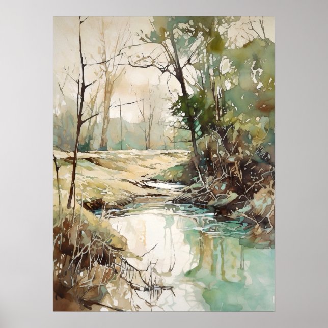 Forest River Watercolor Painting  Poster (Framsidan)