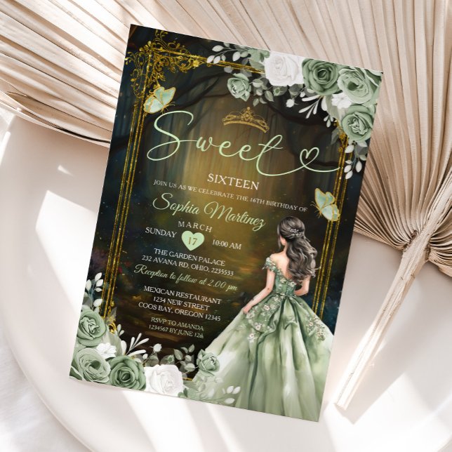 Forest Sage Grönt Princess Quinceañera Inbjudningar (Skapare uppladdad)