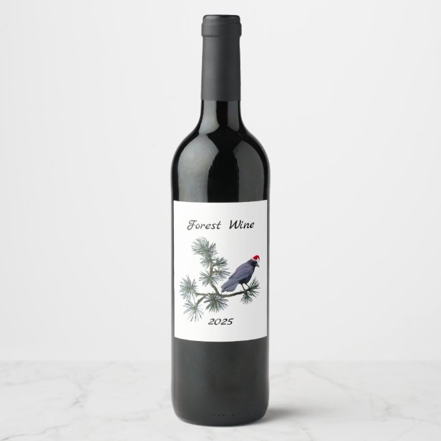 Forest Santa Crow Wine Labels Vinflaska Etikett (Framsida)
