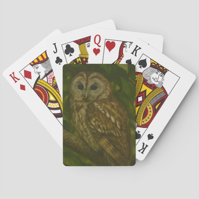 Forest Sentinel - Tawny Uggla Wildlife Art Casinokort (Baksidan)
