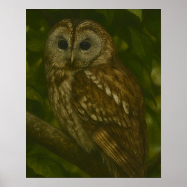 Forest Sentinel - Tawny Uggla Wildlife Art Poster (Framsidan)