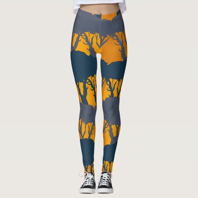 Forest Silhouette Mönster Leggings (Framsida)