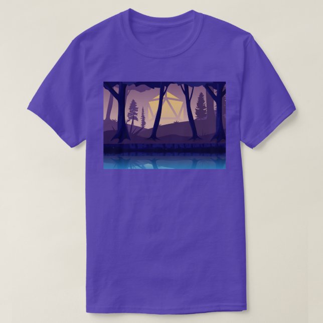 Forest Sjö Blue Hour Sunset D20 Dice Sol Sjö T Shirt (Design framsida)