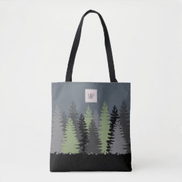 Forest Skogen Gräs Träd med Monogram Tygkasse