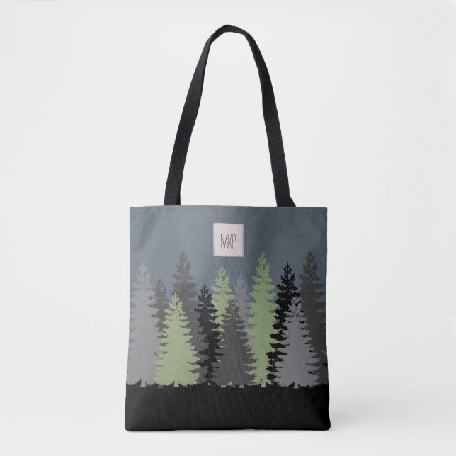 Forest Skogen Gräs Träd med Monogram Tygkasse (Framsida)