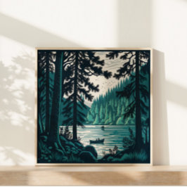 Forest Skogen Nature Ligcape Vintage Linocut Poster