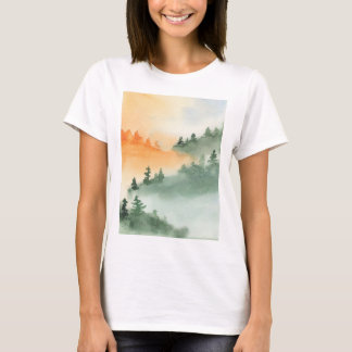 Forest Skogen Slope Backe Dimma Fog Watercolor Gra T Shirt