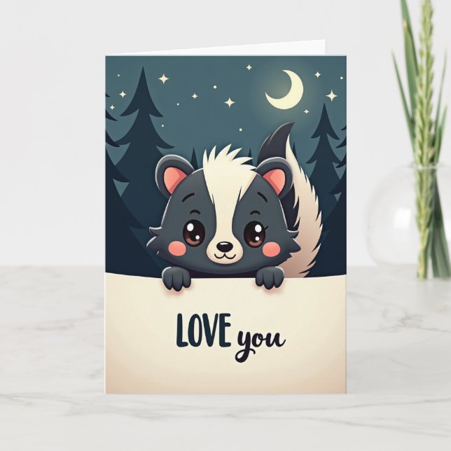 Forest Skunk Love You Moon Card Kort (Framsida)