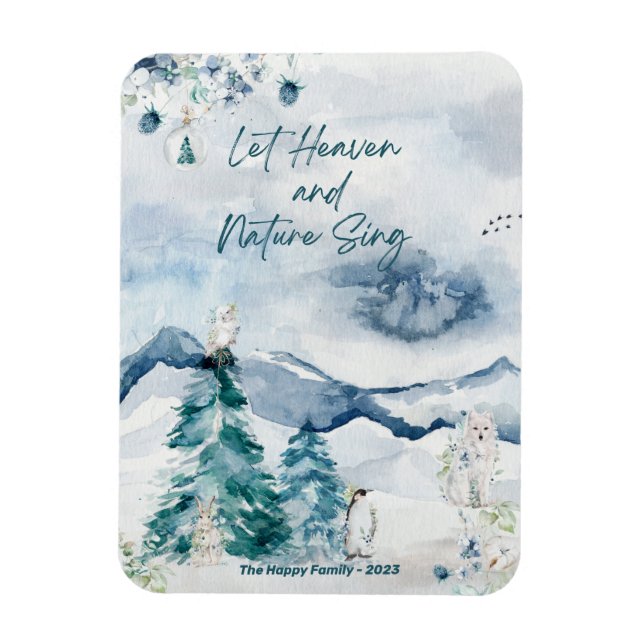Forest Snö Woodland Animals Träd Heaven Nature Magnet (Vertikal)