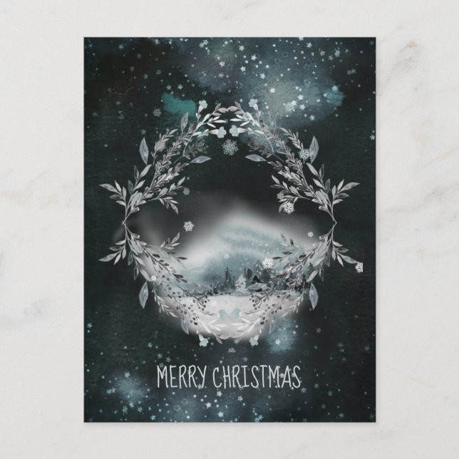 Forest Snowfall i Julhästen fortfarande nattetid Helg Vykort (Framsida)