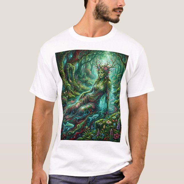 Forest Stream Goddess – Spirit of Moss and Light T Shirt (Framsida)