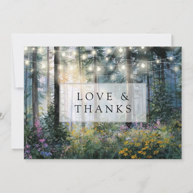 Forest String Lights Floral Rustic Wedding Photo Tack Kort (Framsida)
