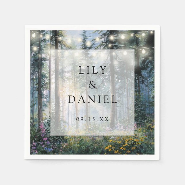 Forest String Lights Wildflower Floral Wedding Pappersservett (Framsidan)