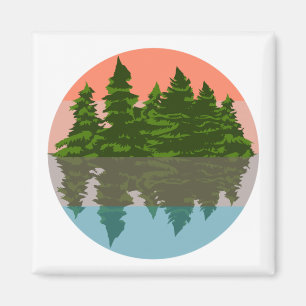Forest Sunset Nature Gräs Träd Magnet