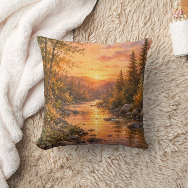 Forest Sunset Throw Pillow Cover Kudde (Filt)