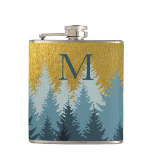 Forest Träd Golden Landskap Baby Monogram Fickplunta