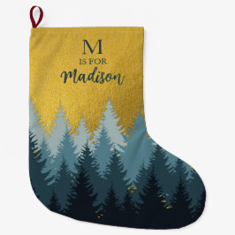 Forest Träd Golden Landskap Baby Monogram Stor Julstrumpa