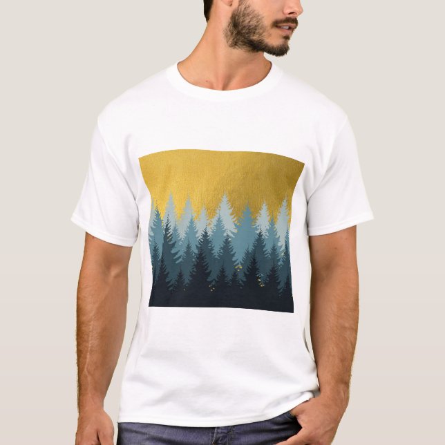 Forest Träd Golden Landskap T Shirt (Framsida)