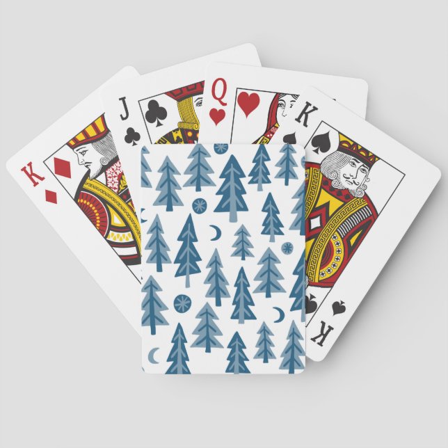 Forest Träd Måne Stars Mönster Blue Casinokort (Baksidan)