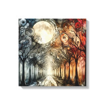 Forest träd under fullt måne