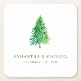 Forest Träd Watercolor Blommigt Boho Bröllop Underlägg Papper Kvadrat