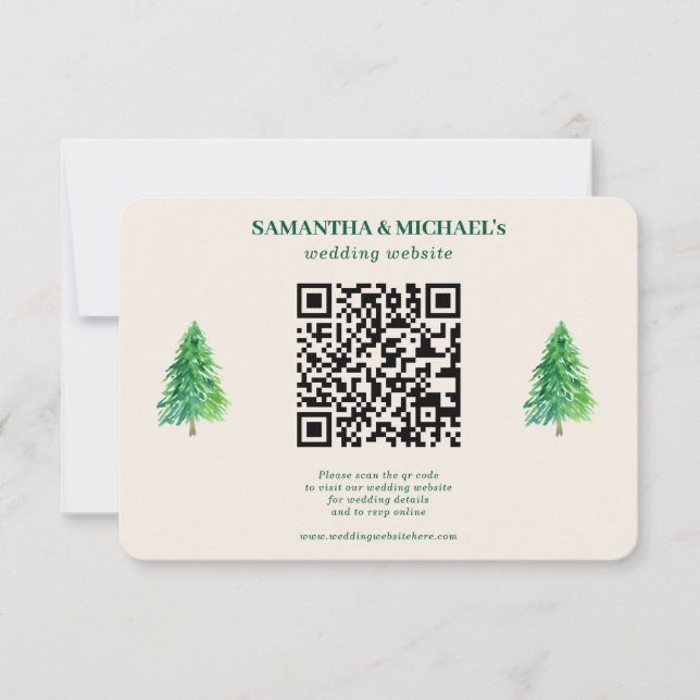 Forest Tree Christmas | QR Wedding Details RSVP OSA Kort (Framsida)