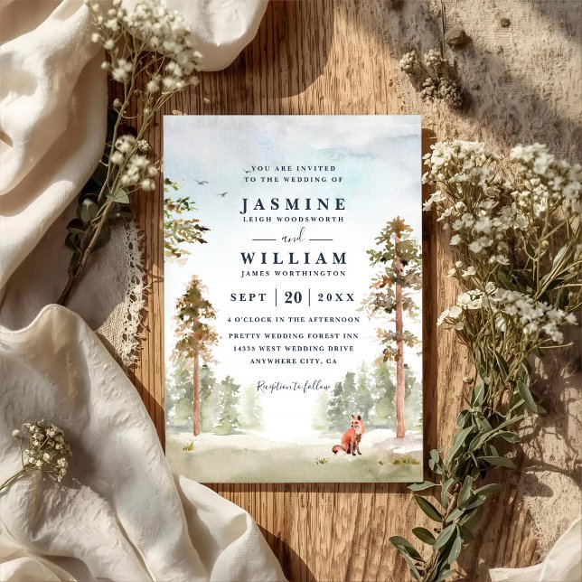 Forest Trees Landscape Rustic QR Code Wedding Inbjudningar (Skapare uppladdad)