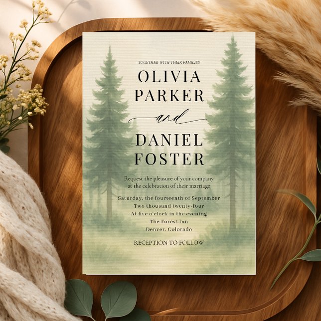 Forest Trees Watercolor Destination Wedding  Inbjudningar (Skapare uppladdad)
