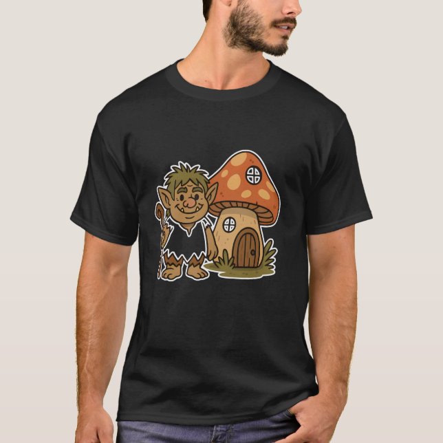 Forest Troll with Mushroom House T Shirt (Framsida)