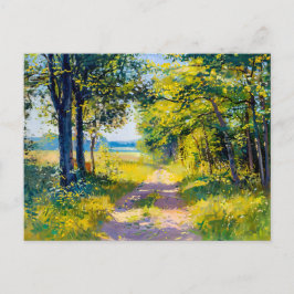 Forest Väg i Golden Summer Light Helg Vykort
