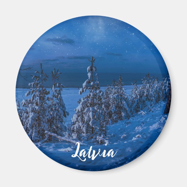 Forest väg vid vinternattmagnet magnet (Framsidan)