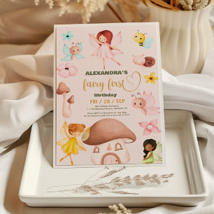 Forest Watercolor Greenery Fairy First Birthday Inbjudningar